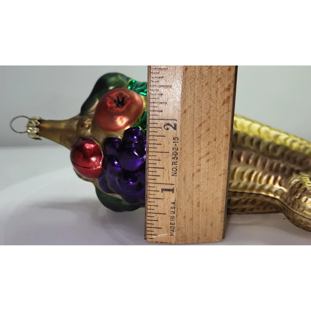 Germany Cornucopia Blow Mold Ornament Gold Harvest Fruit Thanksgiving Holiday